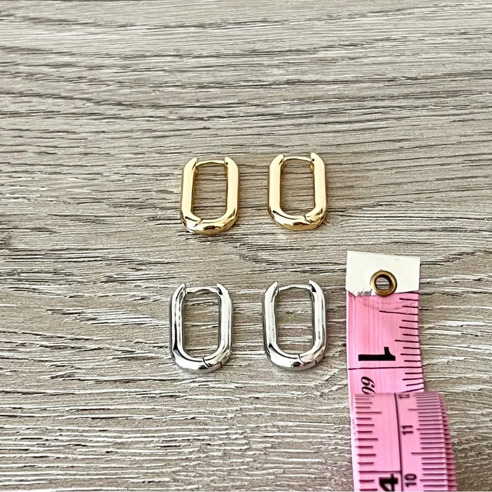 NEW | rectangular hoop huggie earrings in gold and silver